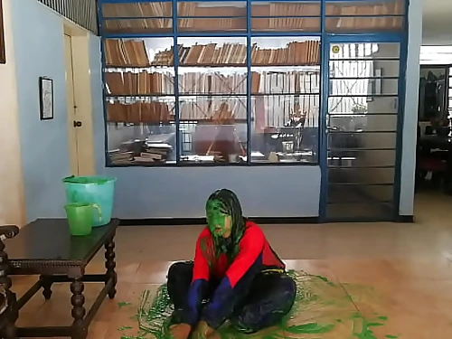 Damsel slimed in tracksuit